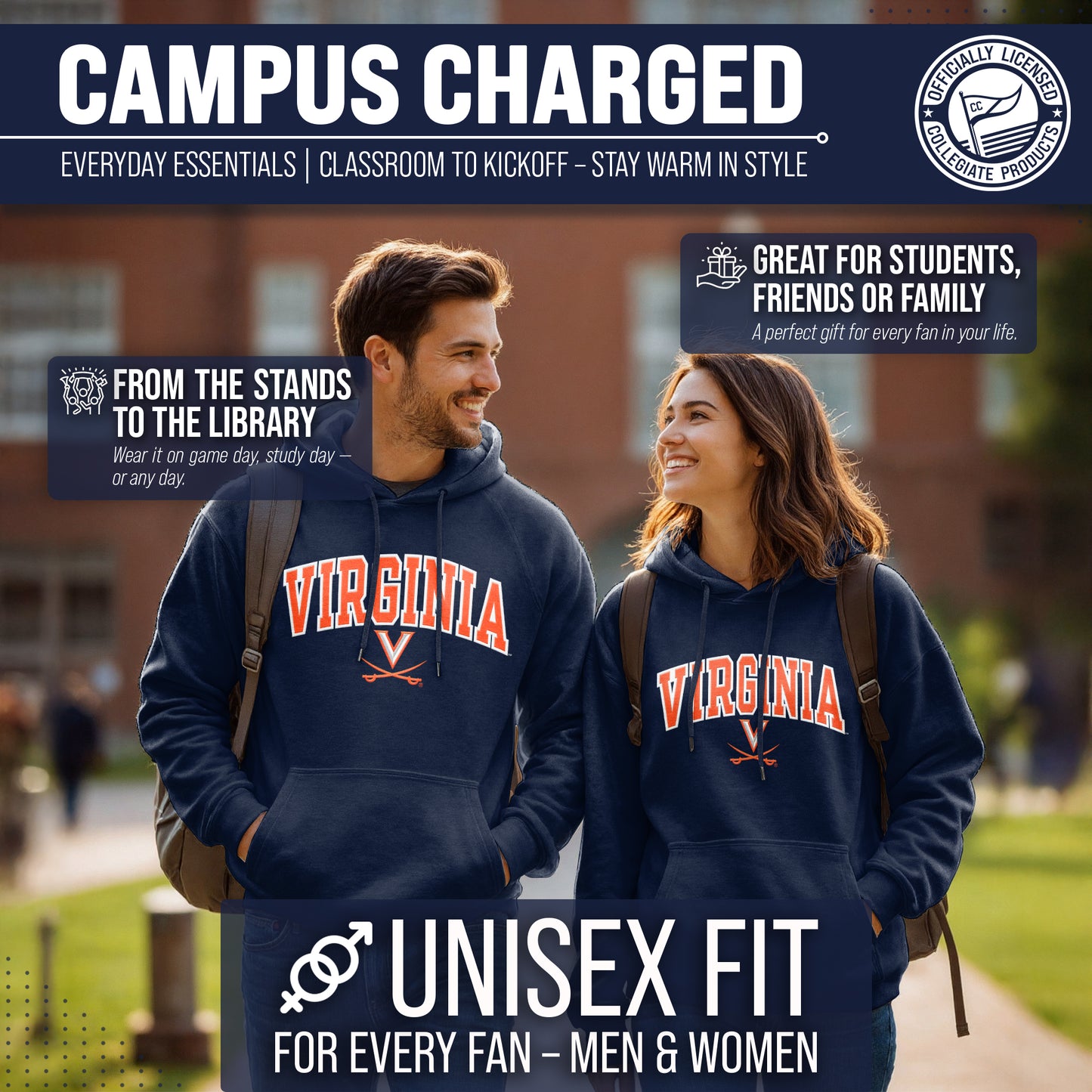 Virginia Cavaliers NCAA Adult Tackle Twill Hooded Sweatshirt - Navy