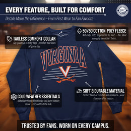 Virginia Cavaliers NCAA Adult Unisex Overtime Classics Crewneck Fleece Sweatshirt - Navy