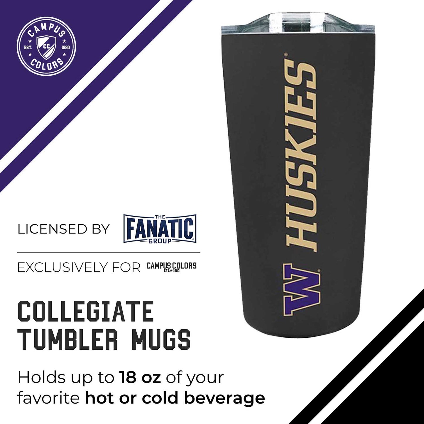 Washington Huskies NCAA Stainless Steel Tumbler perfect for Gameday - Black