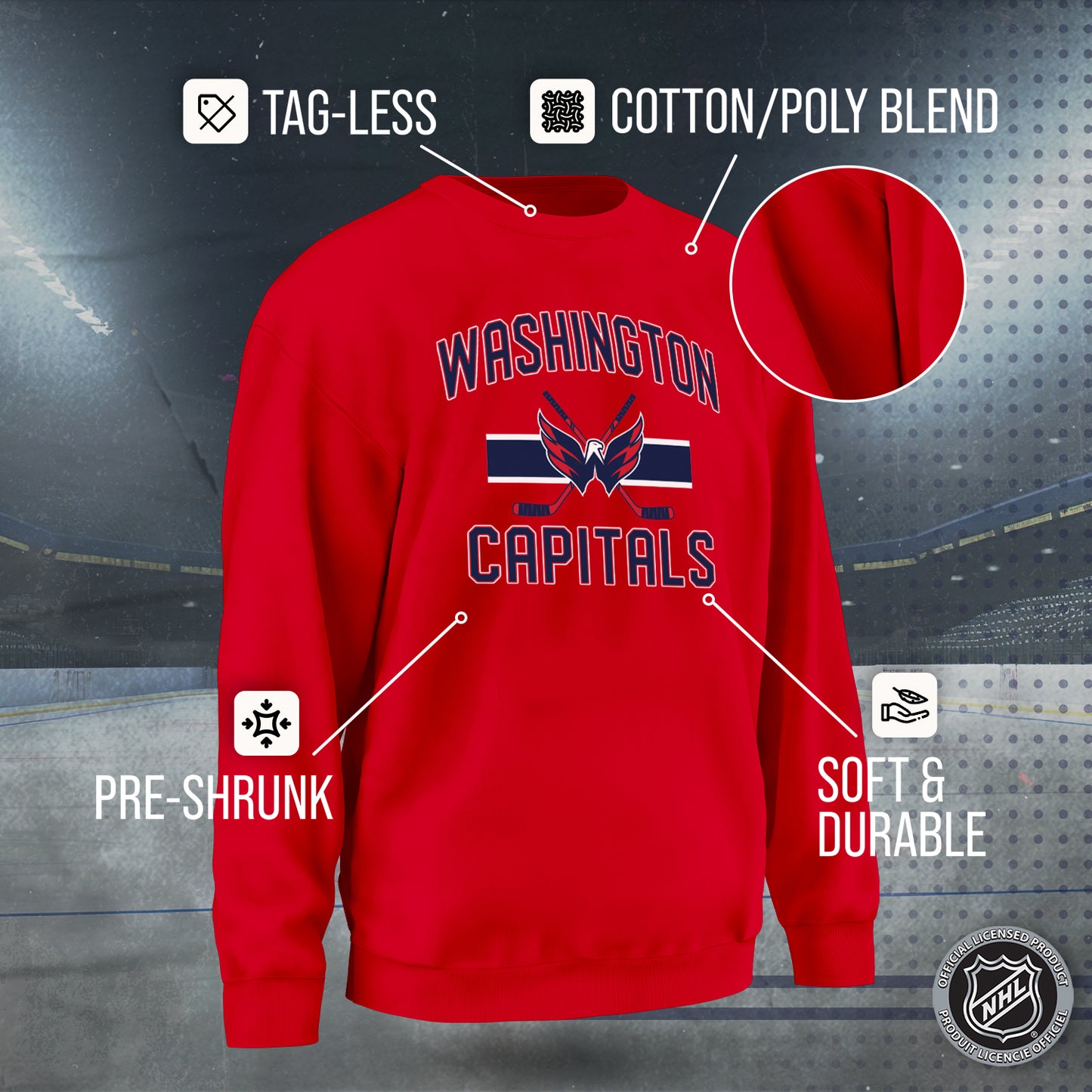 Washington Capitals Adult NHL Faceoff Hockey Fleece Crewneck Sweatshirt - Red