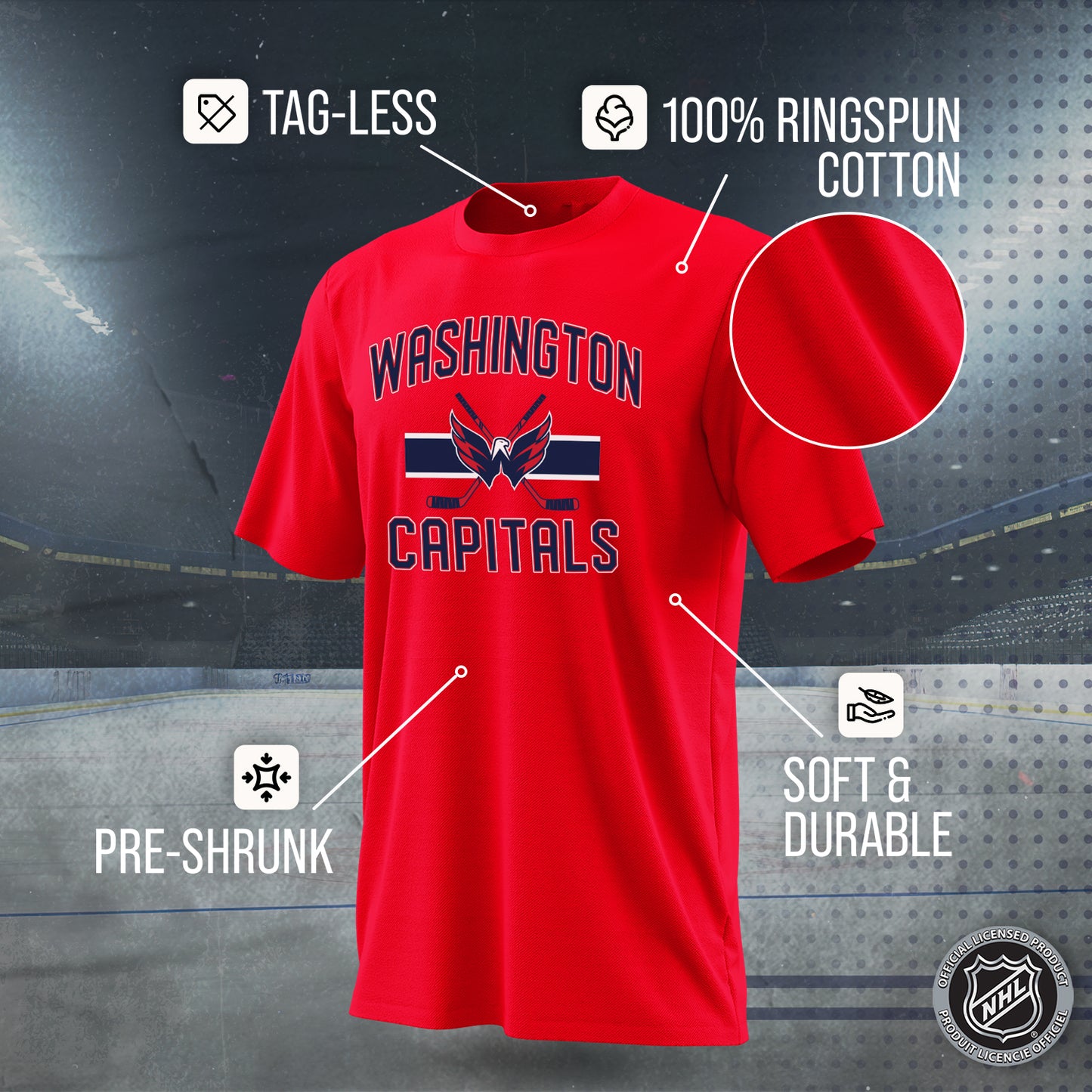 Washington Capitals NHL Adult Face Off Tag-Less T-Shirt - Red