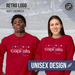 Washington Capitals Adult NHL Retro Logo Hockey Fleece Crewneck Sweatshirt - Red Heather