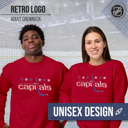 Washington Capitals Adult NHL Retro Logo Hockey Fleece Crewneck Sweatshirt - Red Heather