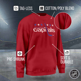 Washington Capitals Adult NHL Retro Logo Hockey Fleece Crewneck Sweatshirt - Red Heather