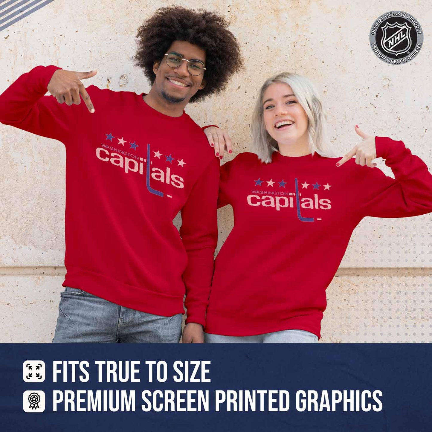 Washington Capitals Adult NHL Retro Logo Hockey Fleece Crewneck Sweatshirt - Red Heather