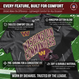 Washington Commanders NFL Adult Distressed Helmet Tag-Less T-Shirt - Heather Charcoal