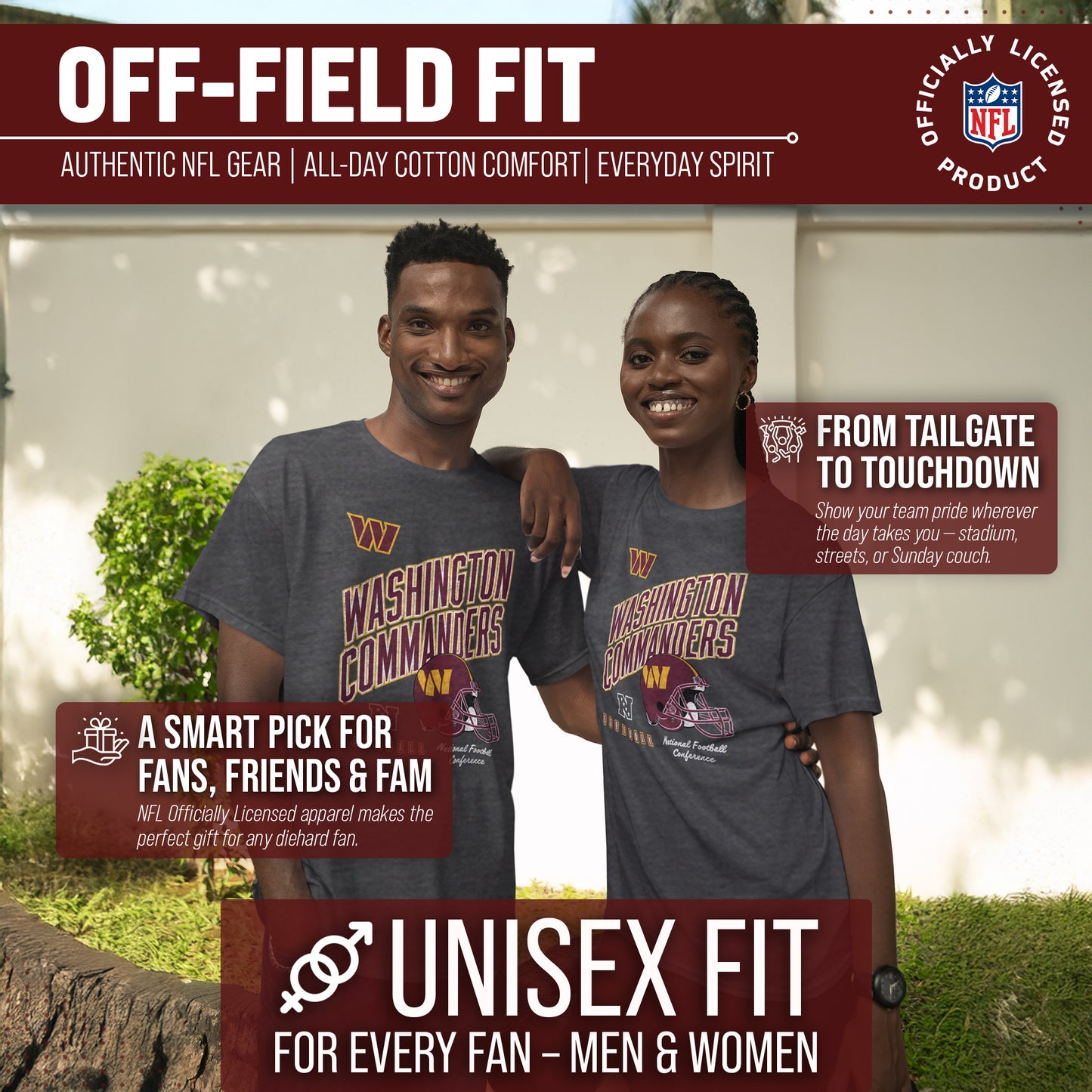 Washington Commanders NFL Adult Distressed Helmet Tag-Less T-Shirt - Heather Charcoal