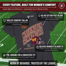 Washington Commanders NFL Womens Distressed Helmet Tag-Less Soft T-Shirt - Heather Charcoal