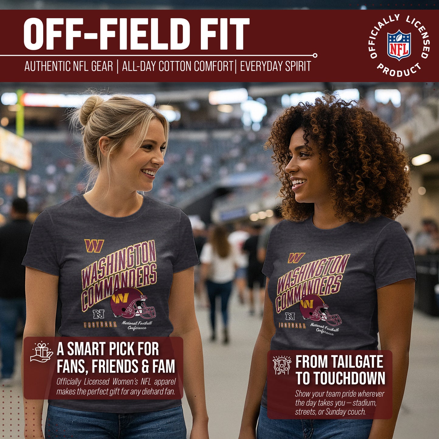 Washington Commanders NFL Womens Distressed Helmet Tag-Less Soft T-Shirt - Heather Charcoal