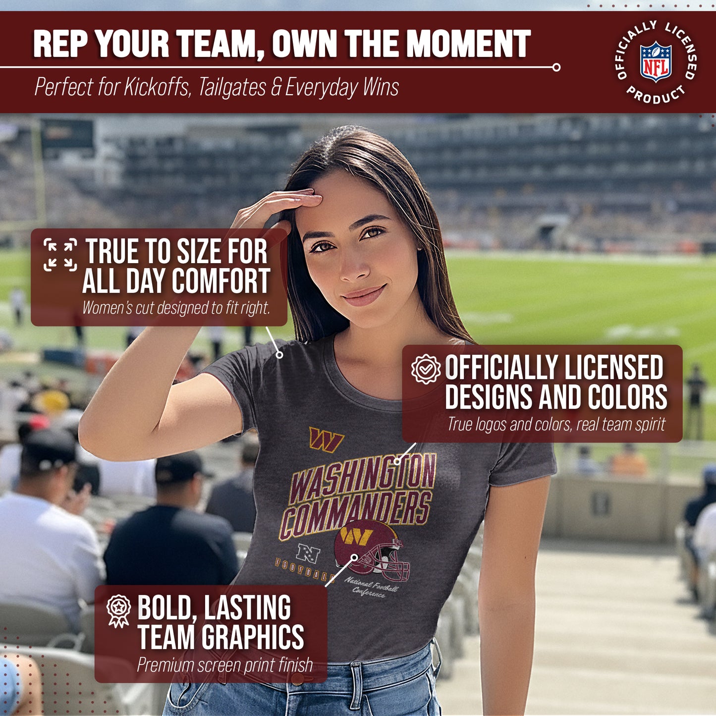 Washington Commanders NFL Womens Distressed Helmet Tag-Less Soft T-Shirt - Heather Charcoal