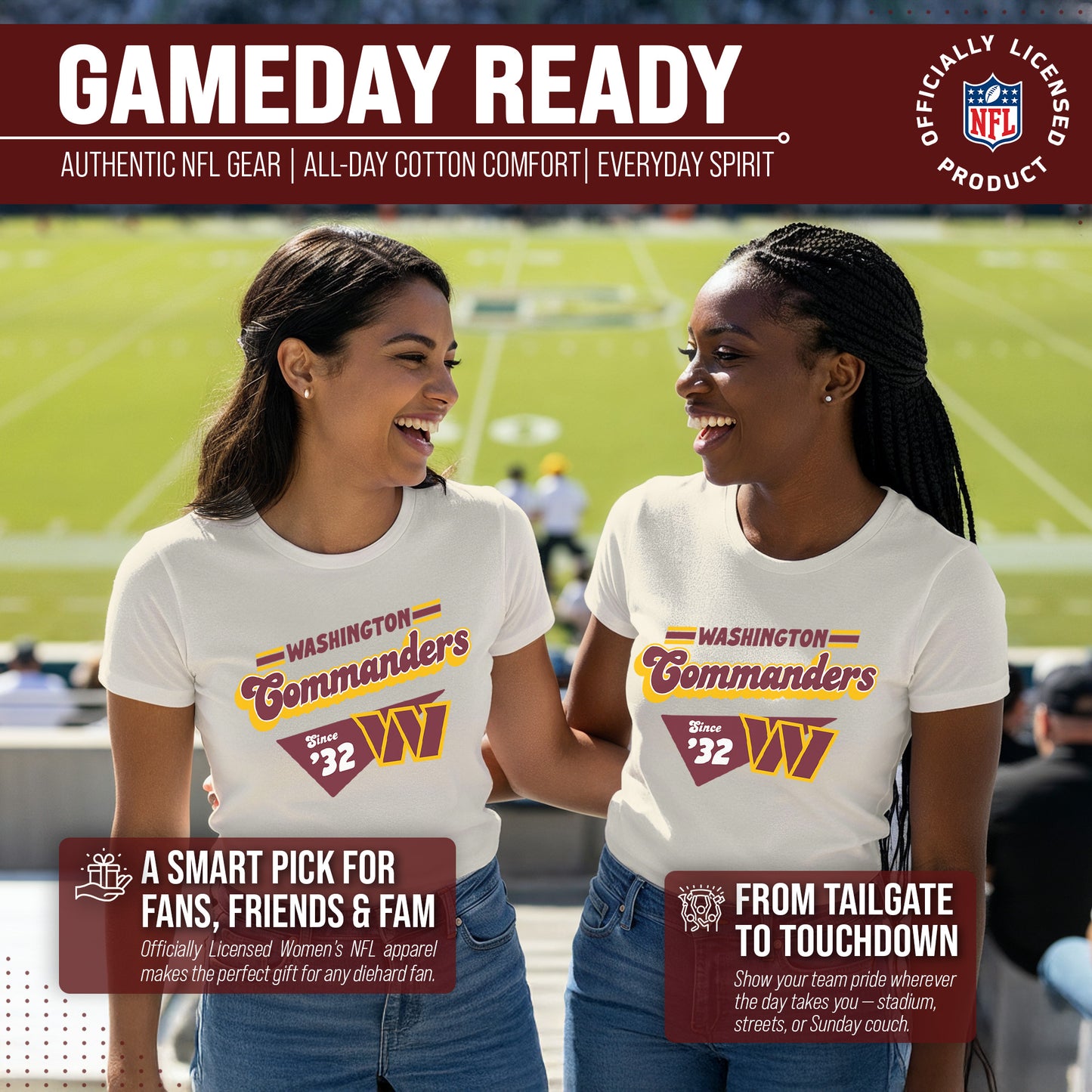 Washington Commanders NFL Womens Vintage Charm Tag-Less Soft T-Shirt - Birch