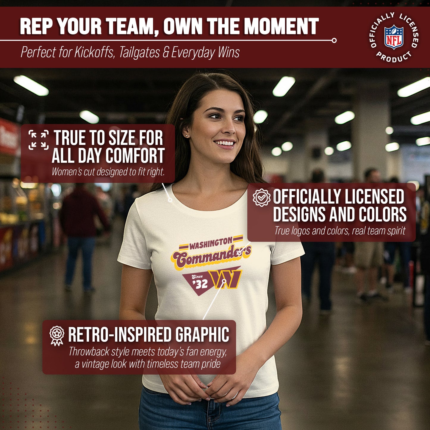 Washington Commanders NFL Womens Vintage Charm Tag-Less Soft T-Shirt - Birch