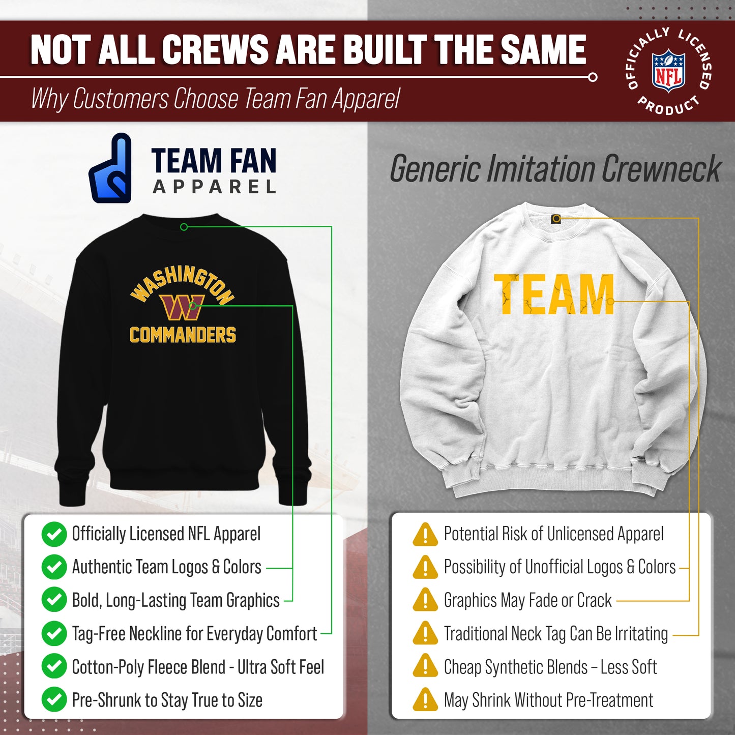 Washington Commanders NFL Adult Gameday Football Crewneck Sweatshirt - Black