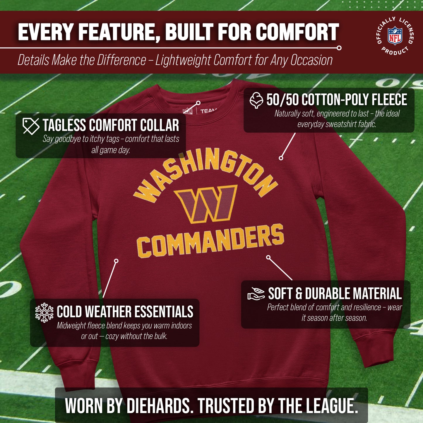 Washington Commanders NFL Adult Gameday Football Crewneck Sweatshirt - Maroon
