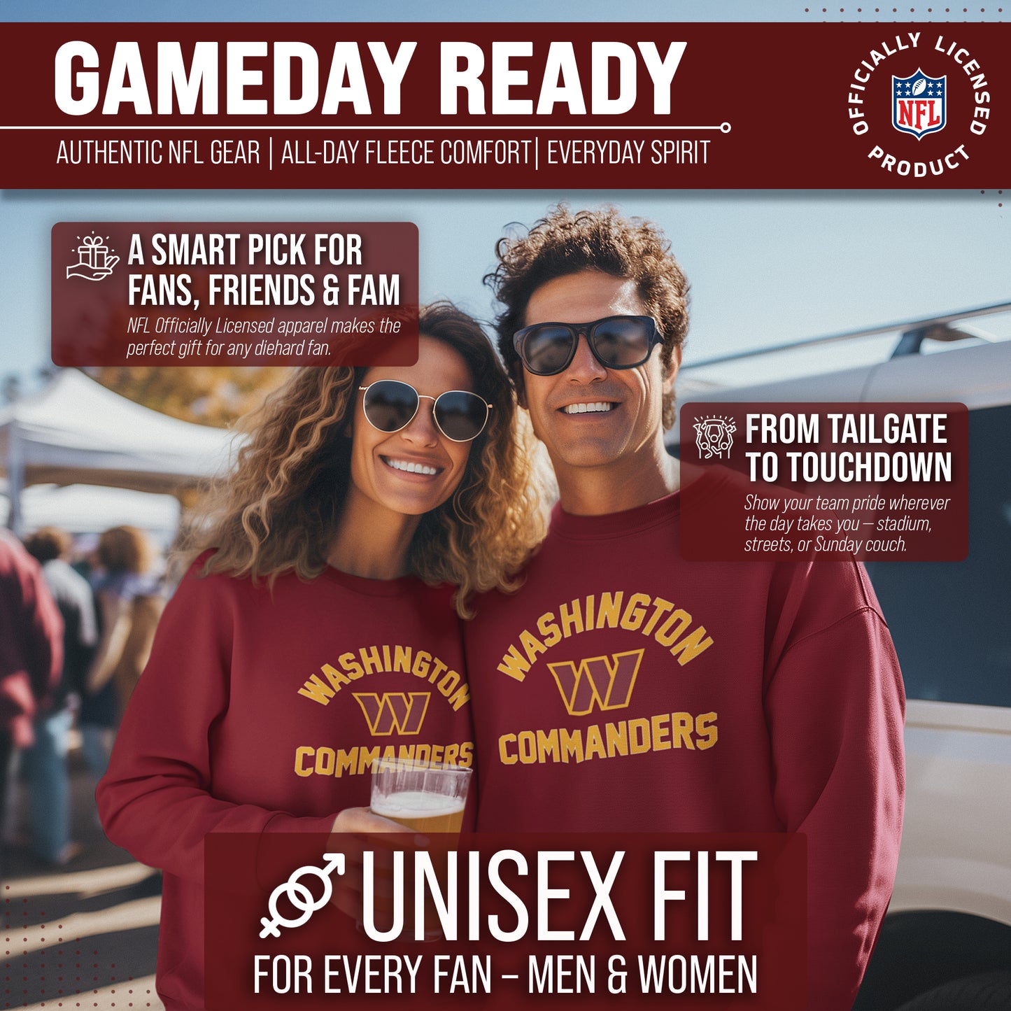 Washington Commanders NFL Adult Gameday Football Crewneck Sweatshirt - Maroon