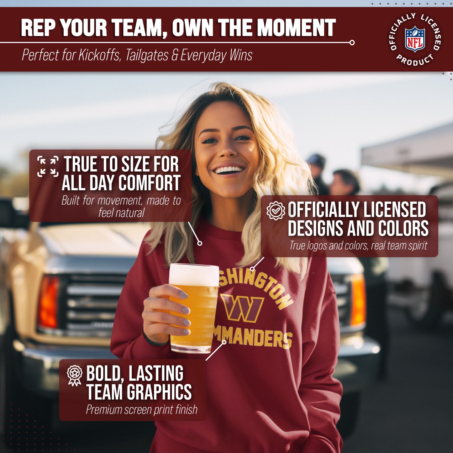 Washington Commanders NFL Adult Gameday Football Crewneck Sweatshirt - Maroon