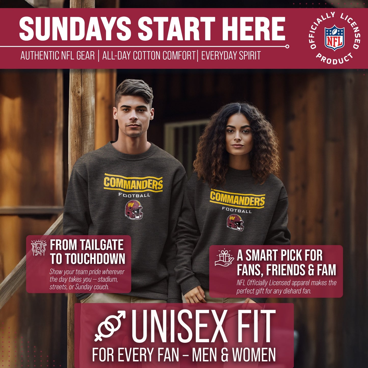 Washington Commanders Adult NFL Football Helmet Heather Crewneck Sweatshirt - Charcoal