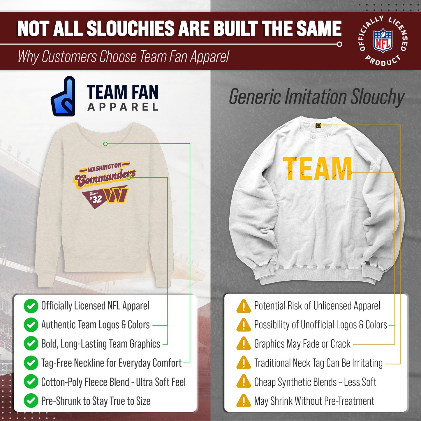 Washington Commanders NFL Womens Vintage Charm Slouchy Crewneck - Birch