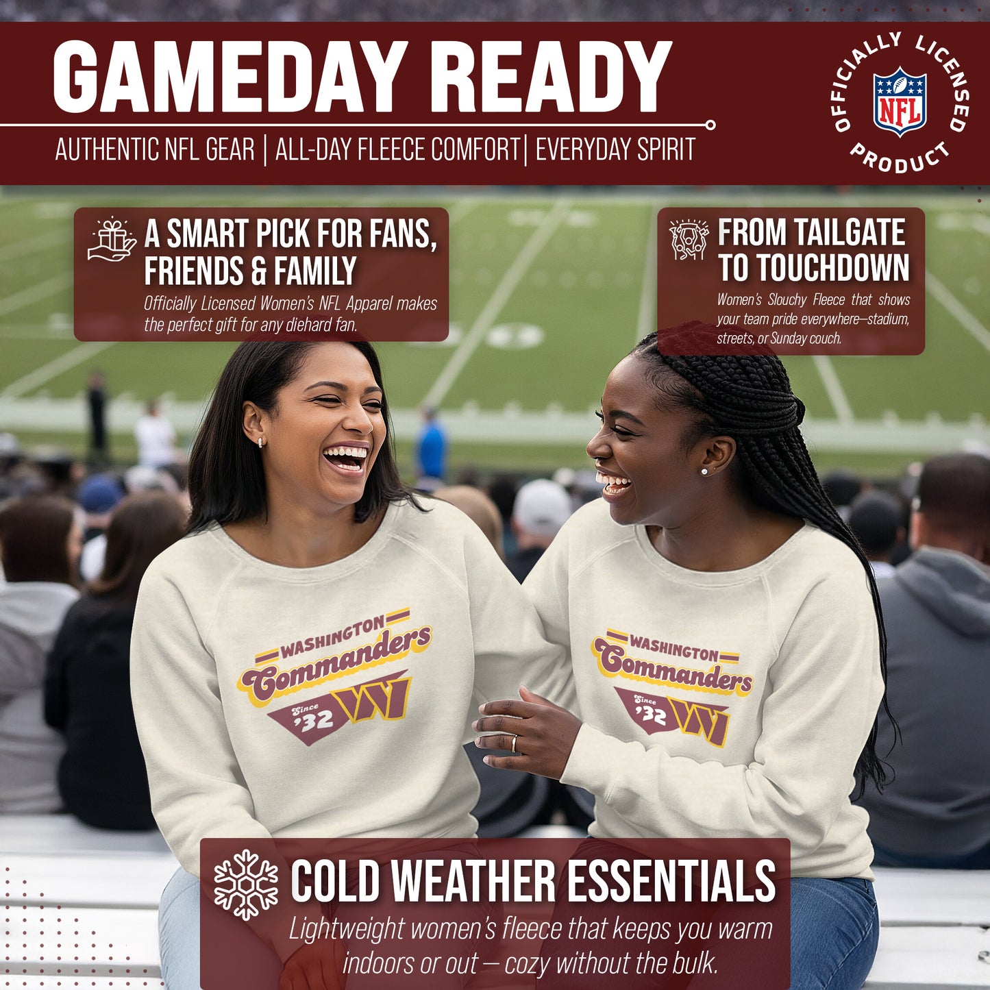 Washington Commanders NFL Womens Vintage Charm Slouchy Crewneck - Birch