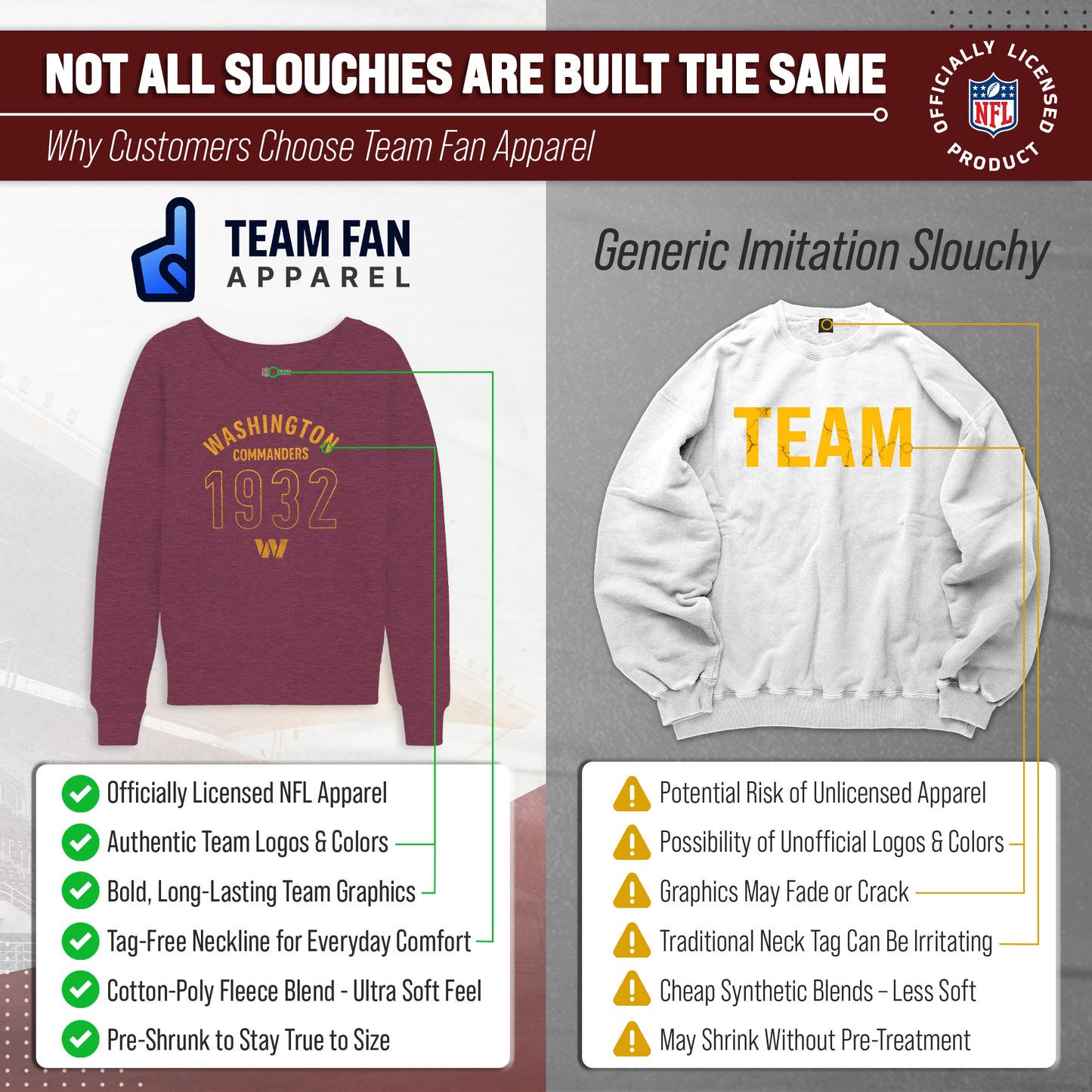 Washington Commanders NFL Womens Big Date French Terry Slouchy Top - Maroon Heather