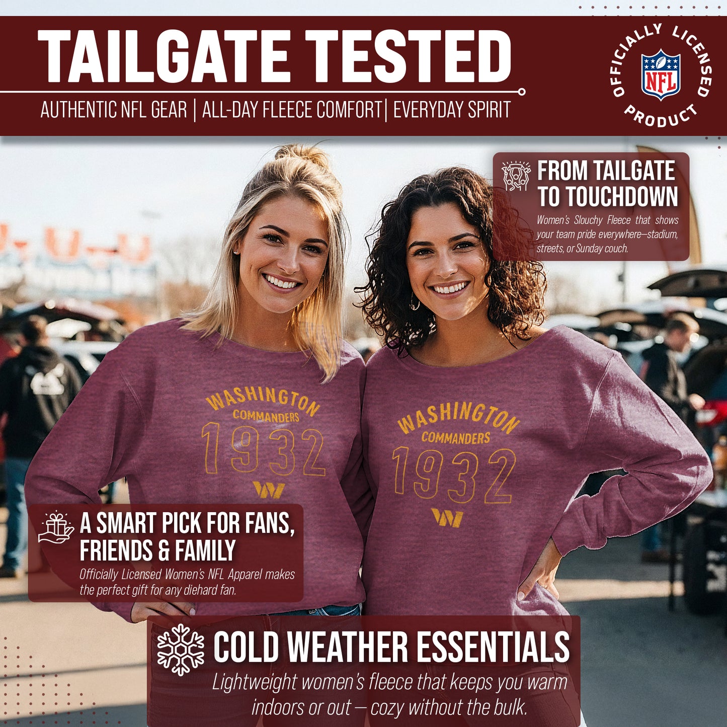 Washington Commanders NFL Womens Big Date French Terry Slouchy Top - Maroon Heather