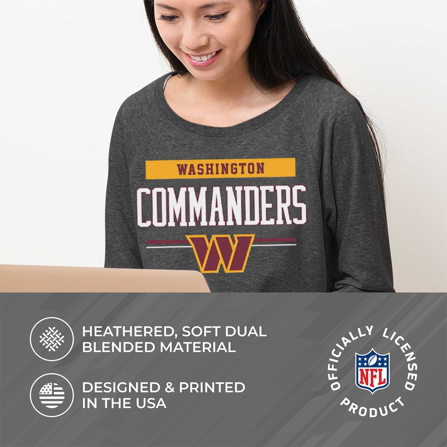 Washington Commanders NFL Women's Plus Size Team Block Charcoal Crewneck - Charcoal