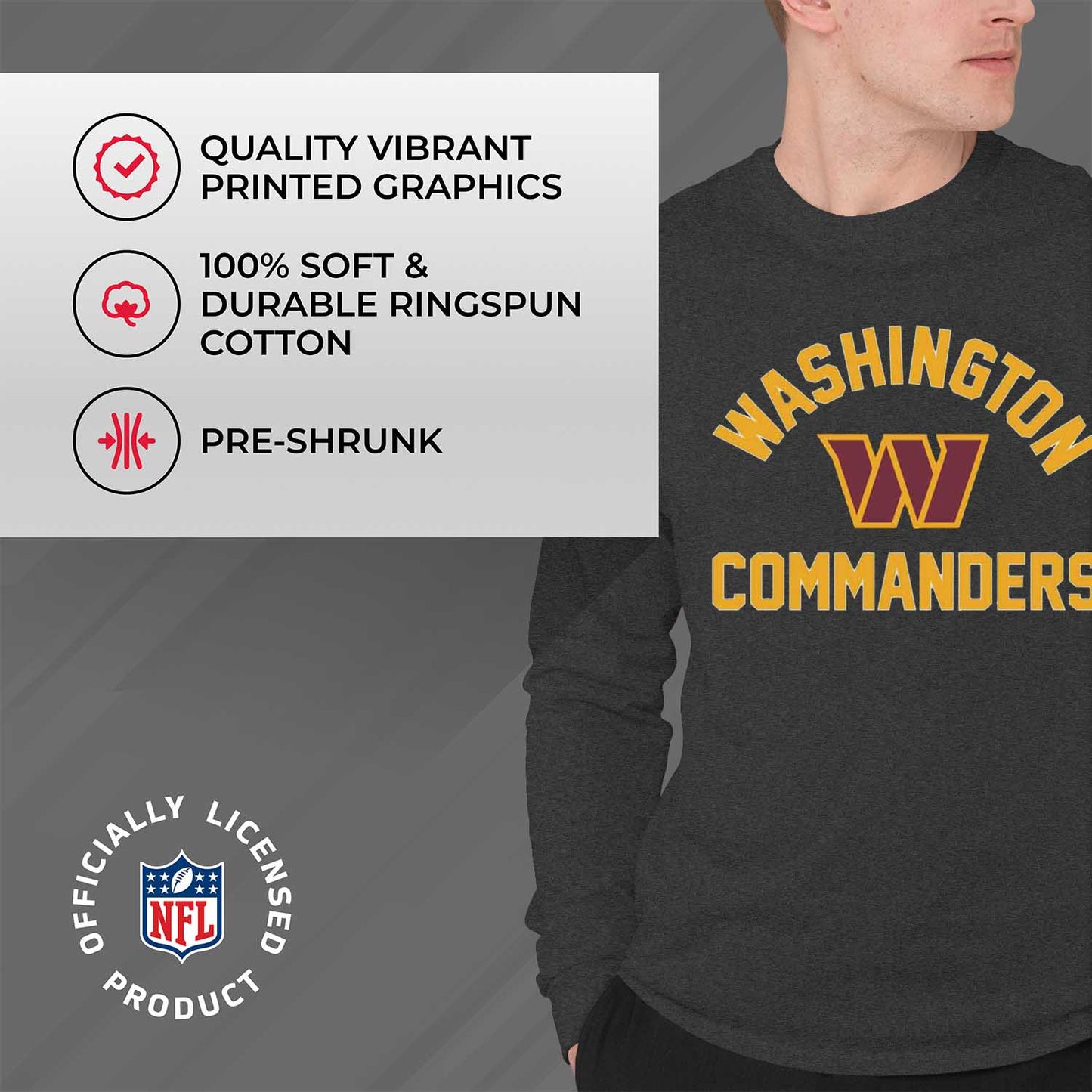 Washington Commanders NFL Gameday Adult Football Long Sleeve Shirt - Charcoal