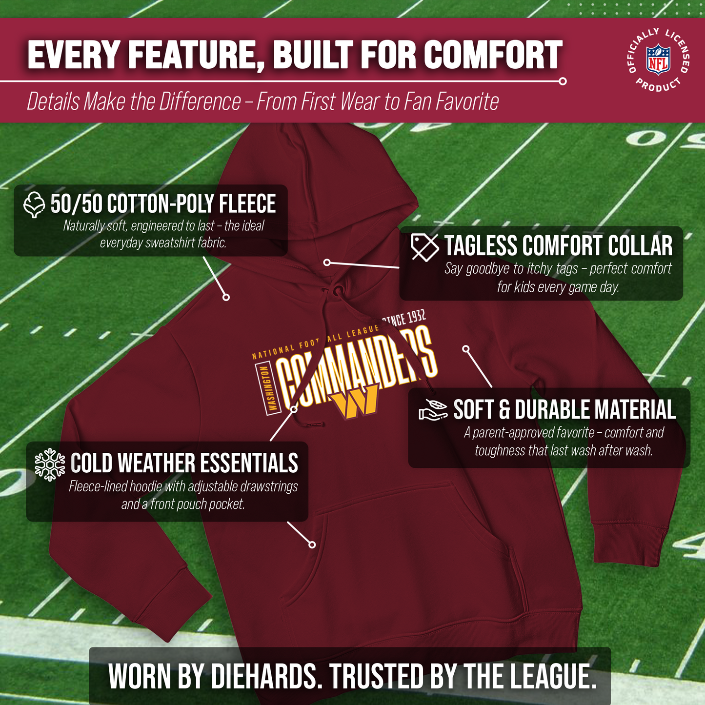 Washington Commanders NFL Adult Unisex Modern Endzone Soft Fleece Hooded Sweatshirt - Garnet