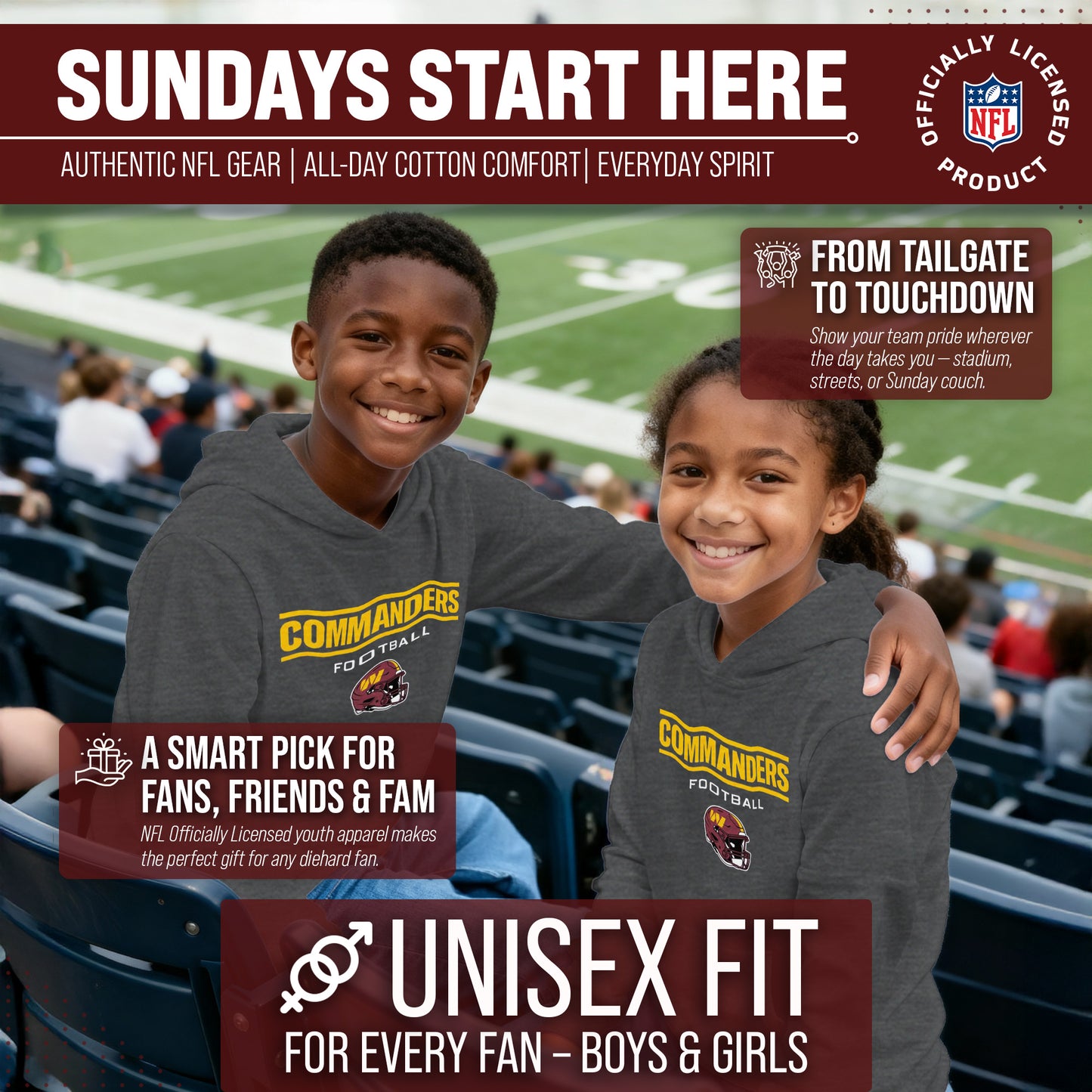 Washington Commanders NFL Youth Football Helmet Hood - Charcoal