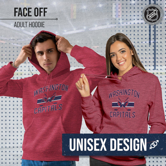 Washington Capitals Adult NHL Faceoff Hockey Fleece Hooded Sweatshirt- Jersey Stripe - Red