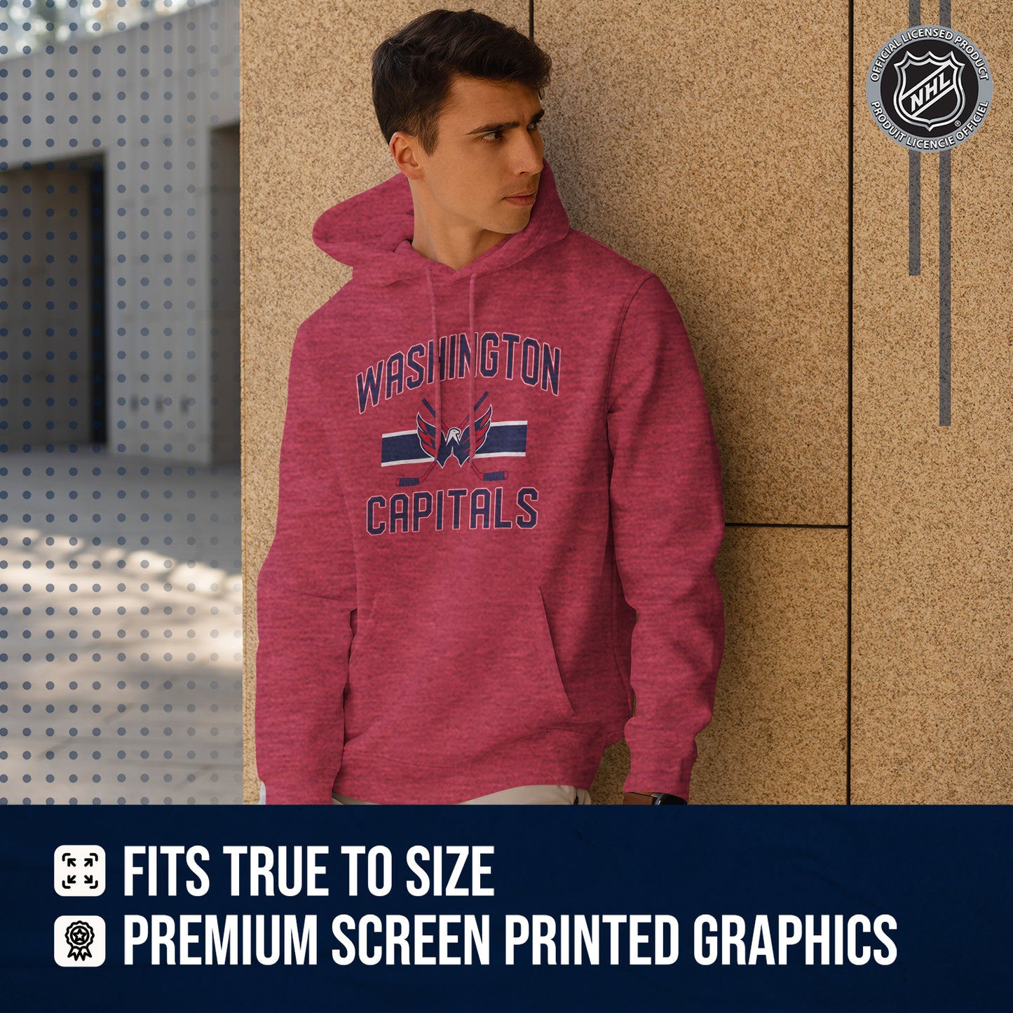 Washington Capitals Adult NHL Faceoff Hockey Fleece Hooded Sweatshirt- Jersey Stripe - Red