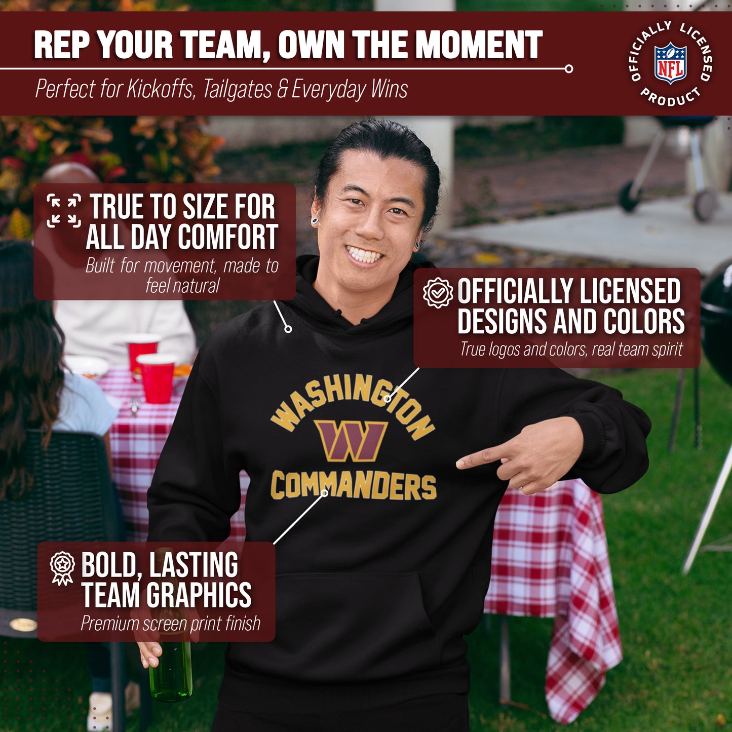 Washington Commanders NFL Adult Gameday Hooded Sweatshirt - Black