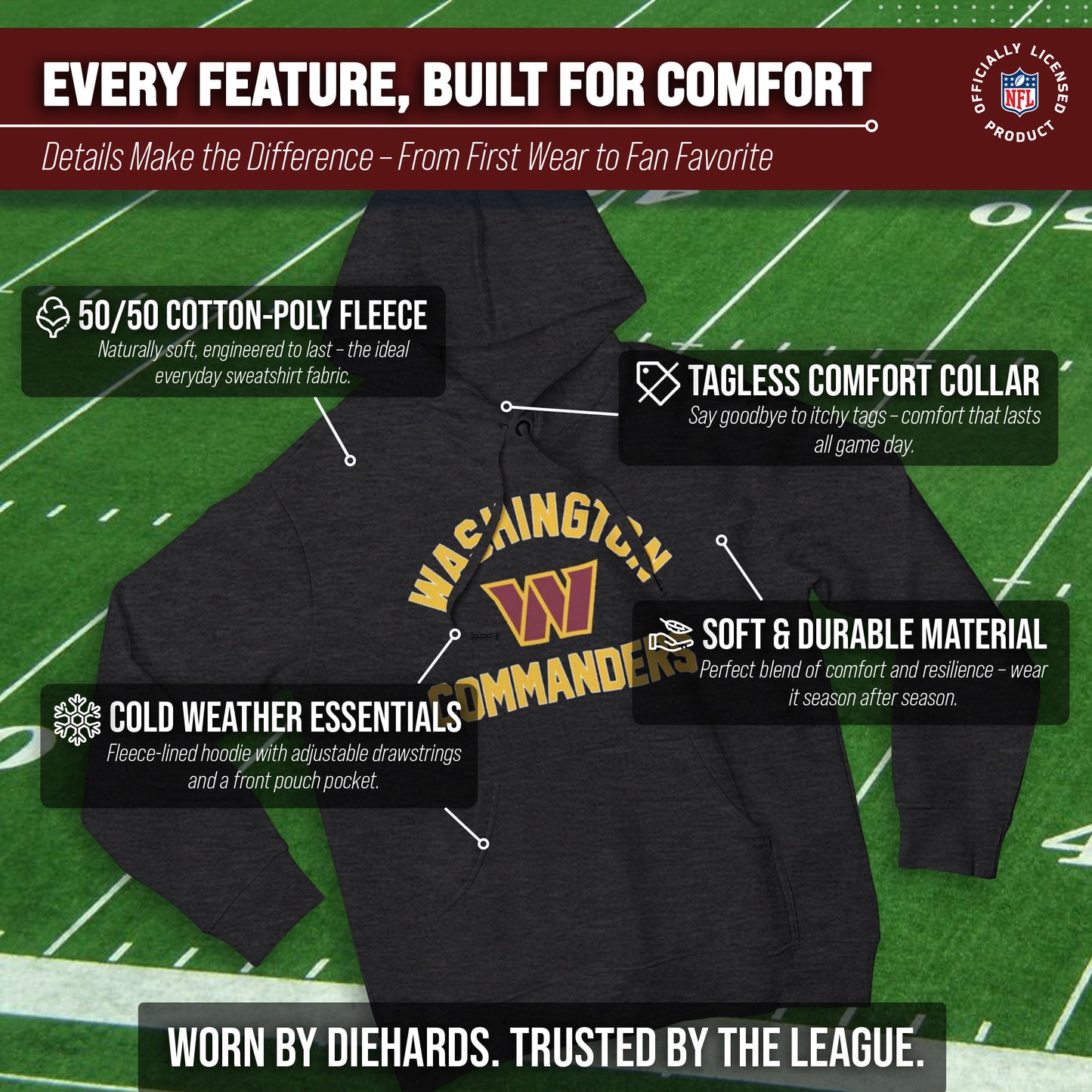 Washington Commanders NFL Adult Gameday Hooded Sweatshirt - Charcoal