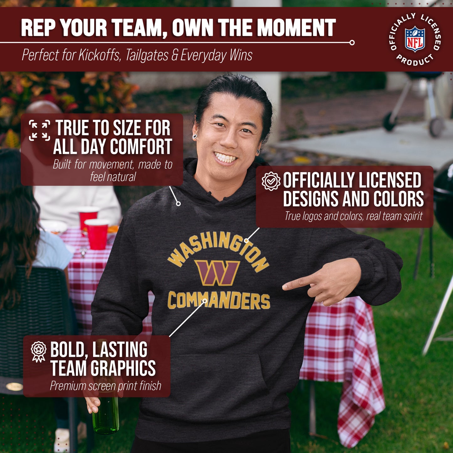 Washington Commanders NFL Adult Gameday Hooded Sweatshirt - Charcoal