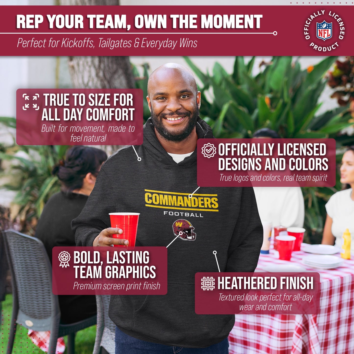 Washington Commanders Adult NFL Football Helmet Heather Hooded Sweatshirt  - Charcoal