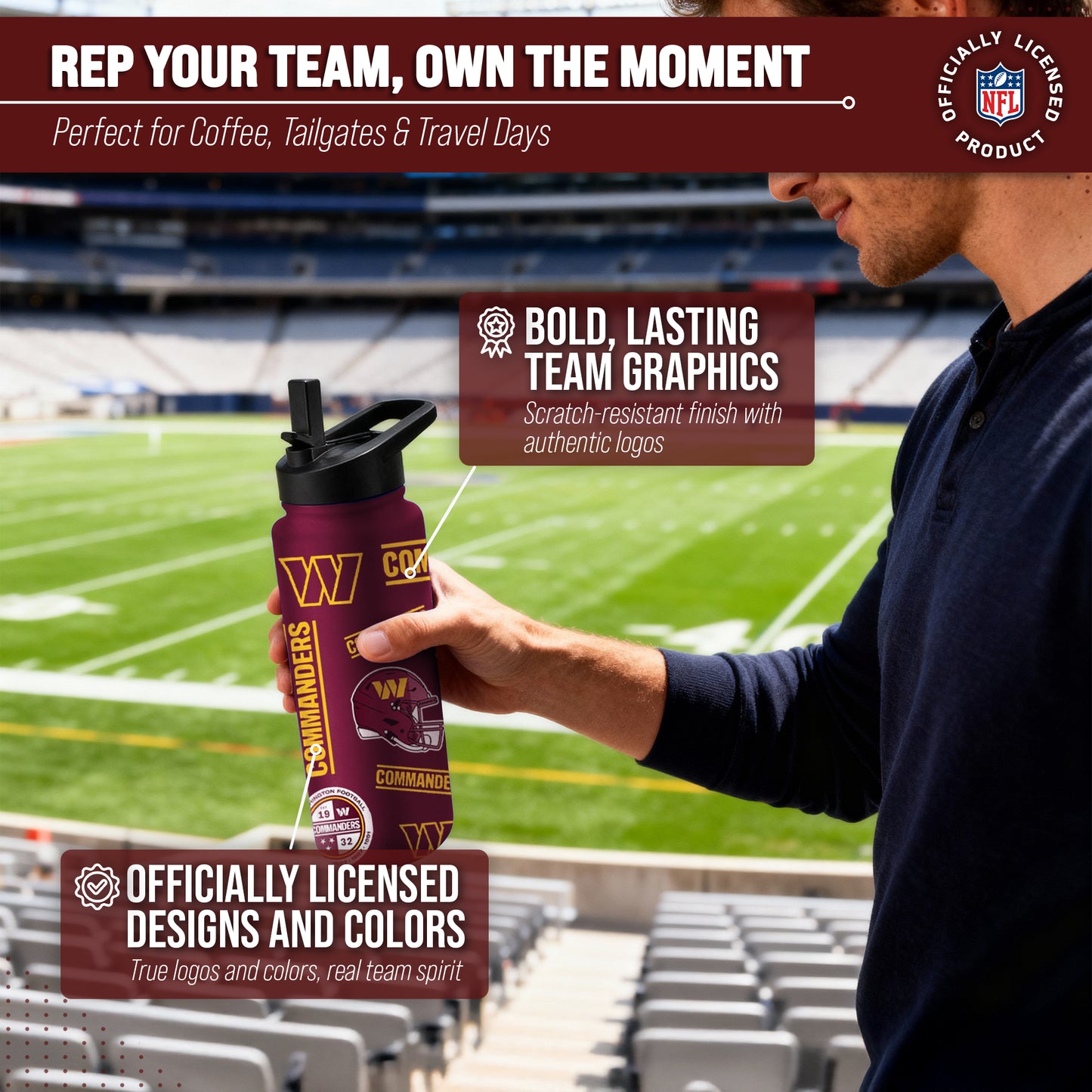Washington Commanders NFL 34oz Quencher Stainless Steel Insulated Water Bottle - Maroon