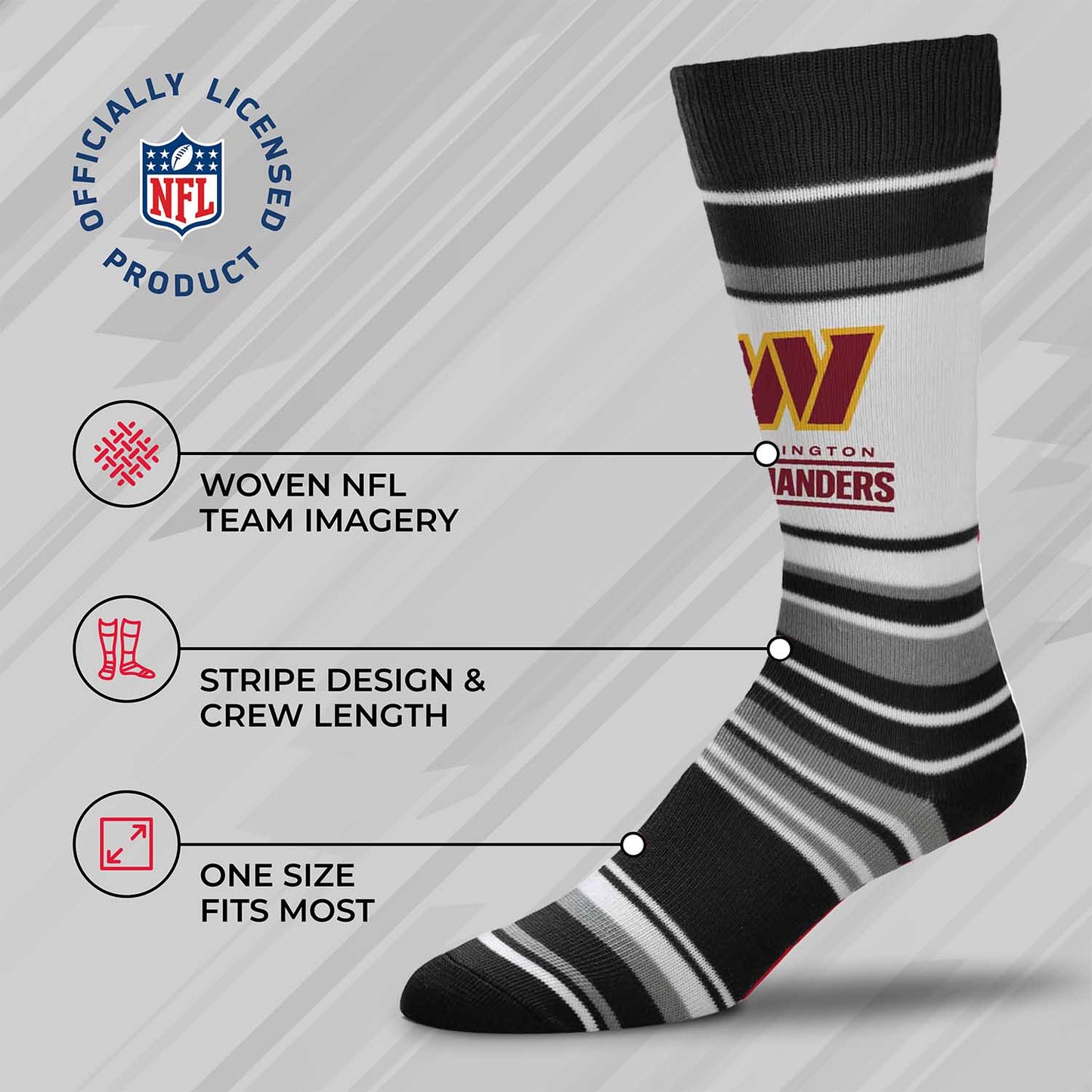 Washington Commanders NFL Adult Striped Dress Socks - Black