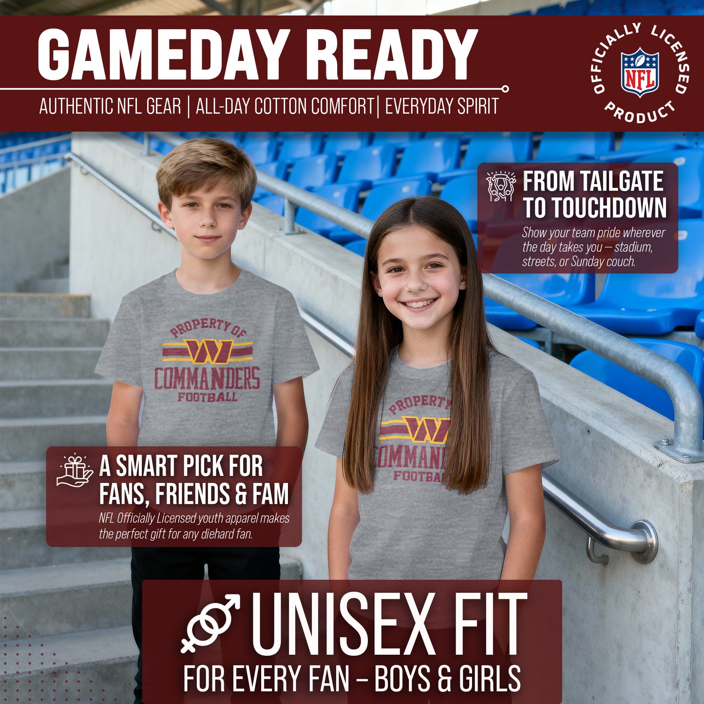 Washington Commanders NFL Youth Property Of Short Sleeve Lightweight T Shirt - Sport Gray