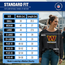 Washington Commanders Women's NFL Ultimate Fan Logo Slouchy Crewneck -Tagless Fleece Lightweight Pullover - Charcoal