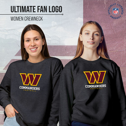 Washington Commanders Women's NFL Ultimate Fan Logo Slouchy Crewneck -Tagless Fleece Lightweight Pullover - Charcoal