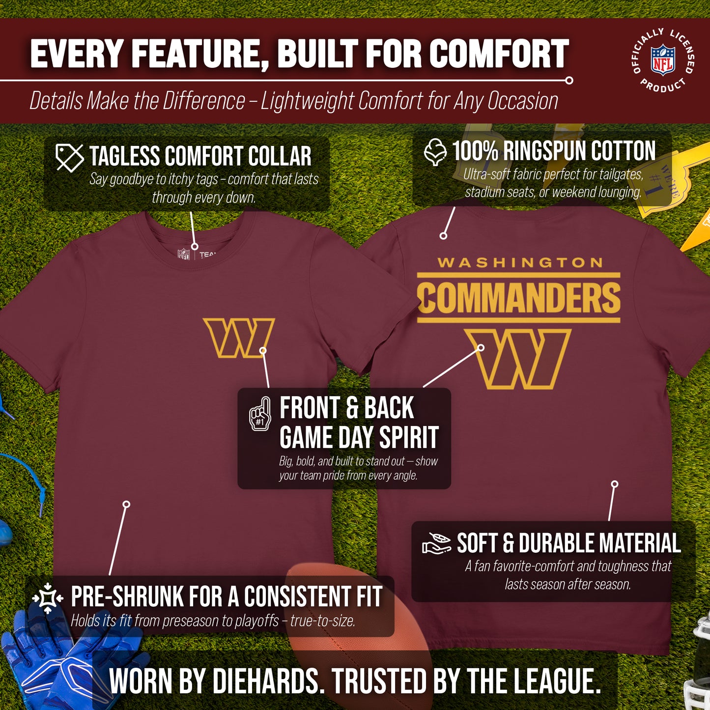 Washington Commanders NFL Pro Football Final Countdown Adult Cotton-Poly Short Sleeved T-Shirt For Men & Women - Cardinal