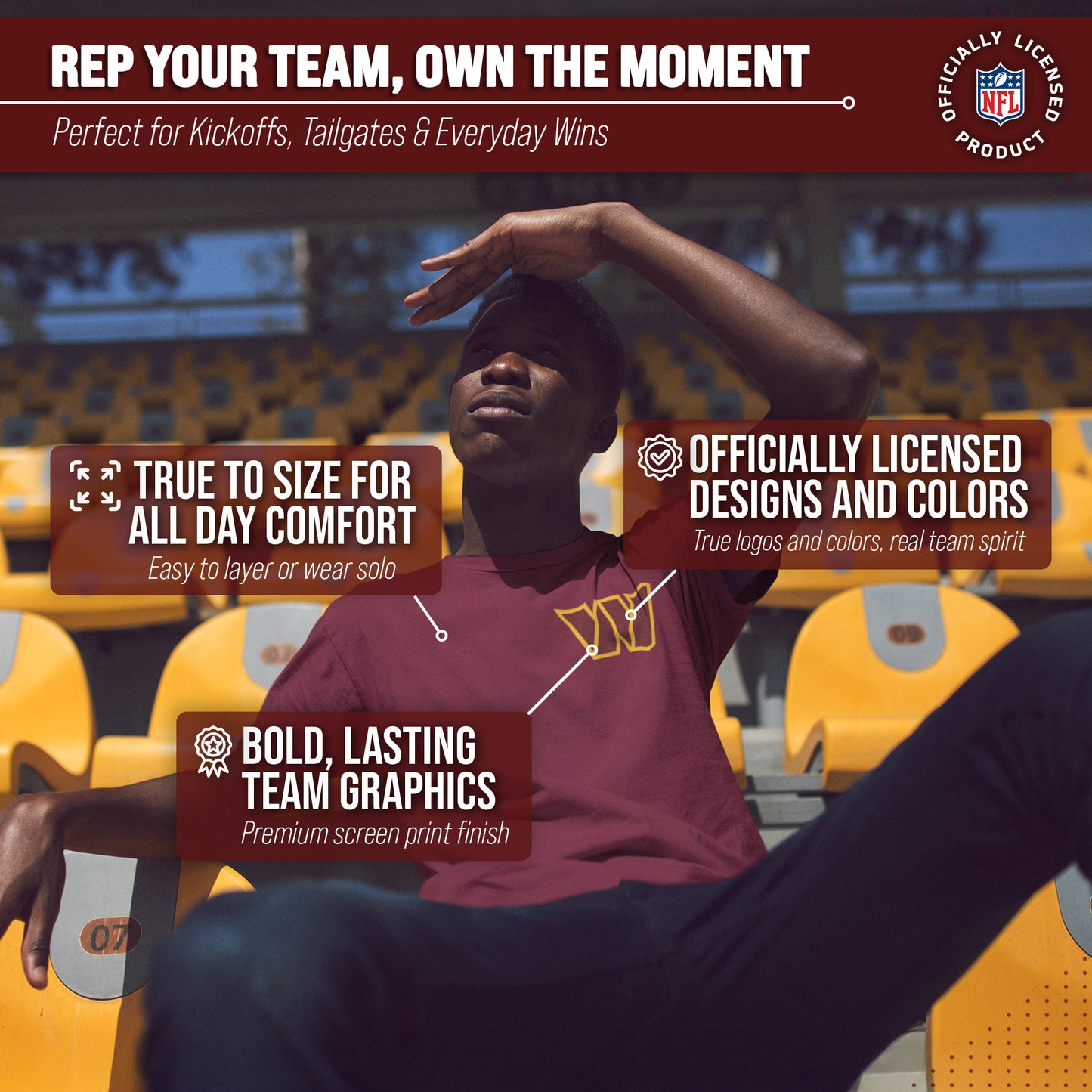 Washington Commanders NFL Pro Football Final Countdown Adult Cotton-Poly Short Sleeved T-Shirt For Men & Women - Cardinal