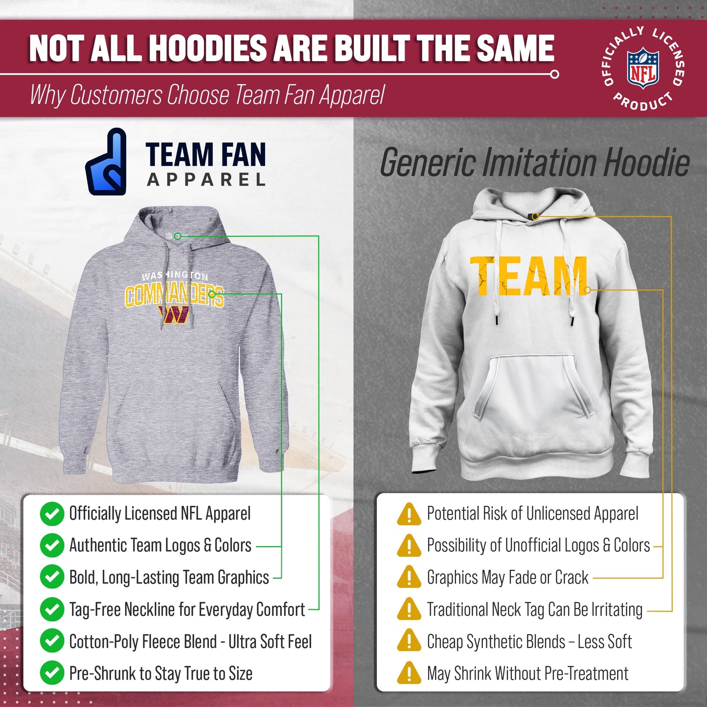 Washington Commanders NFL Adult Unisex Starting Fresh Ultra Soft Fleece Hooded Sweatshirt - Athletic Heather