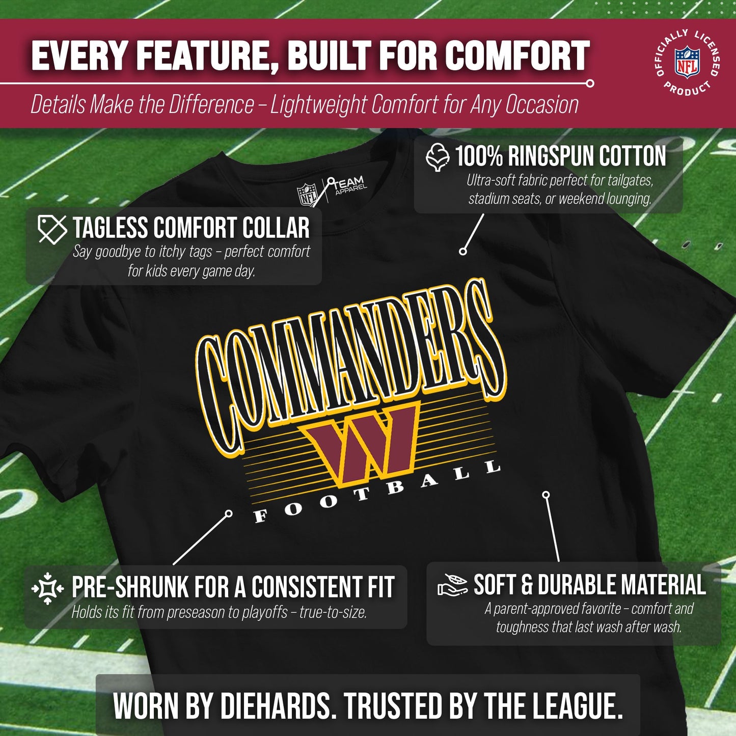 Washington Commanders NFL Youth Overtime Blueprint Football T-Shirt Unisex Tag Free Comfortable - Black