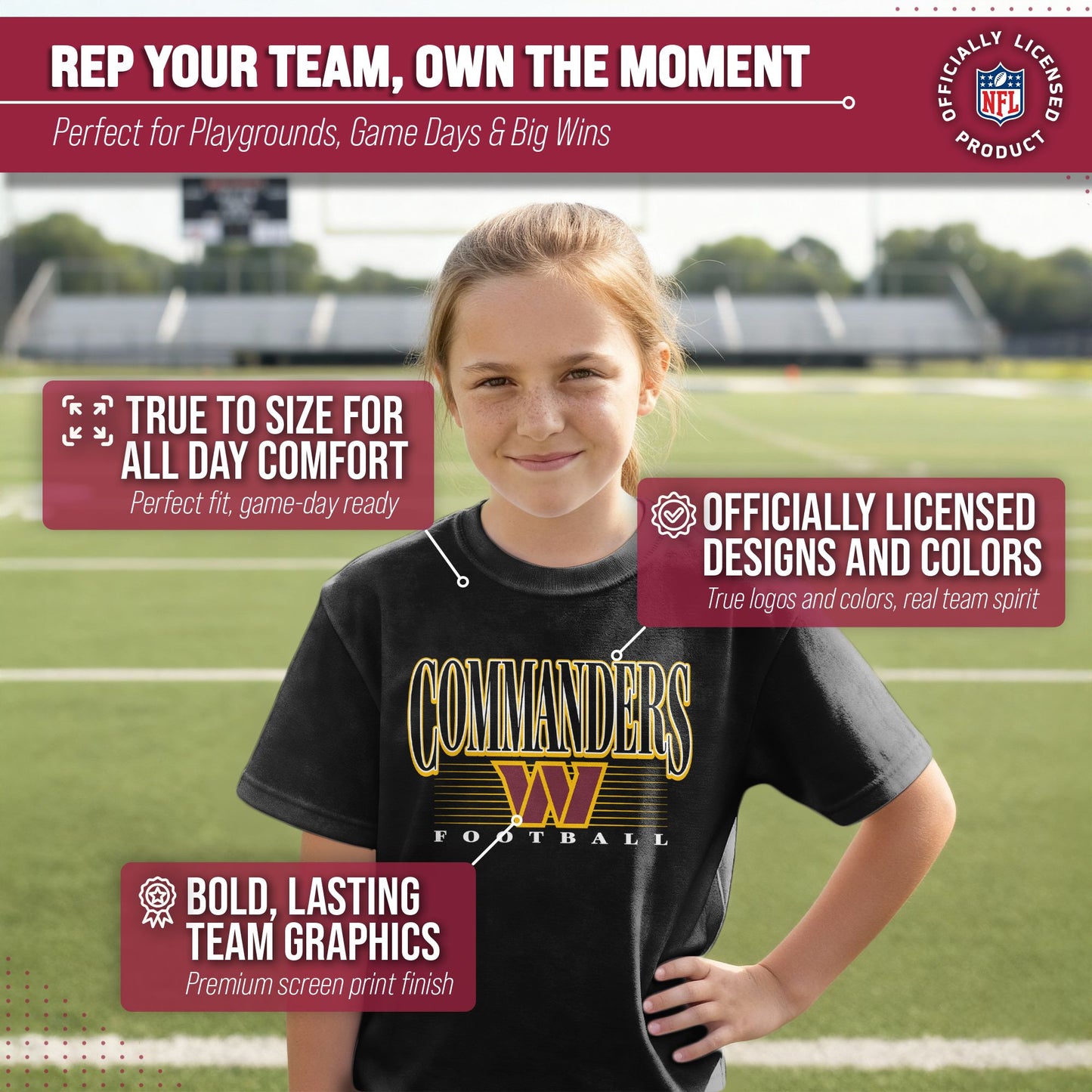 Washington Commanders NFL Youth Overtime Blueprint Football T-Shirt Unisex Tag Free Comfortable - Black