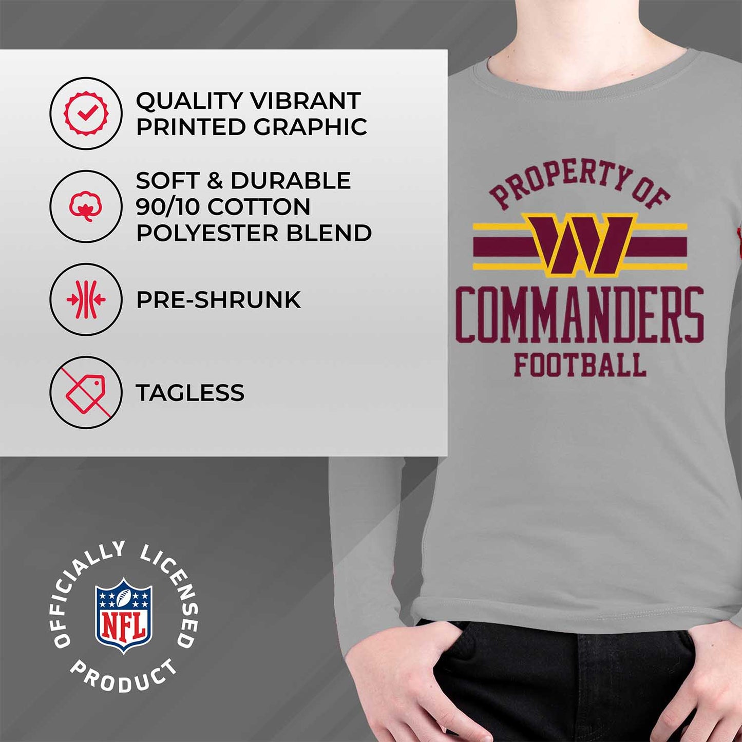 Washington Commanders NFL Youth Property Of Crew Sweatshirt - Sport Gray