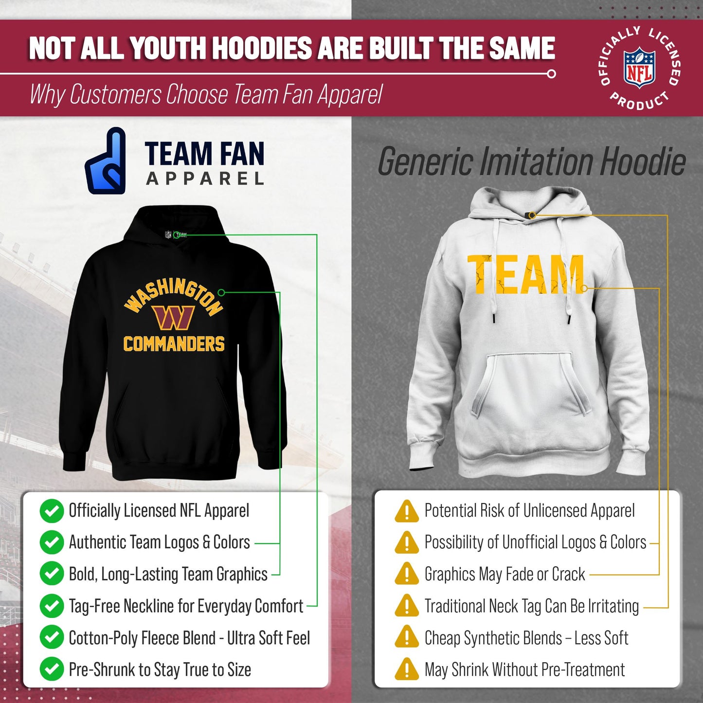 Washington Commanders NFL Youth Gameday Hooded Sweatshirt - Black