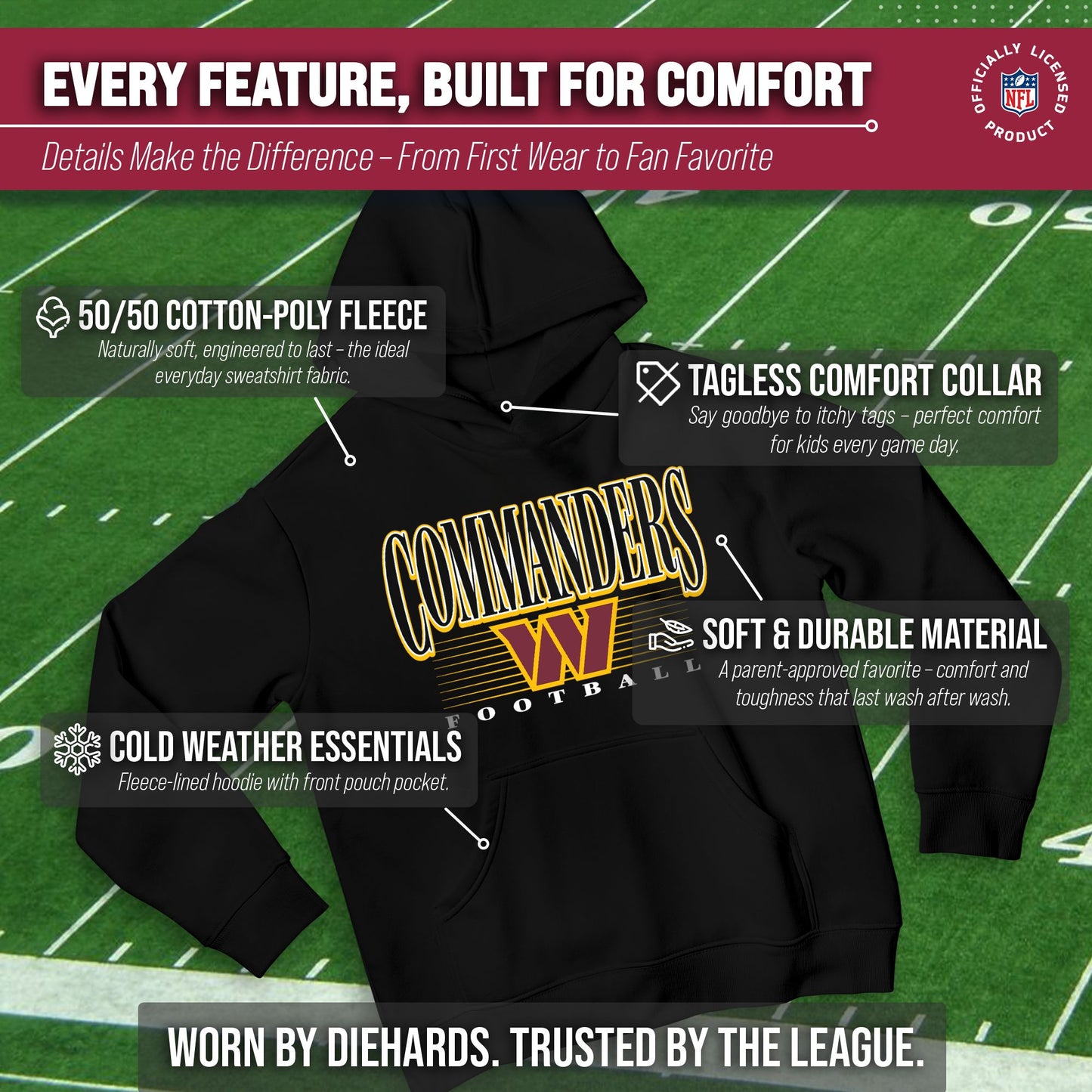 Washington Commanders NFL Youth Overtime Blueprint Football Fleece Hooded Sweatshirt - Black