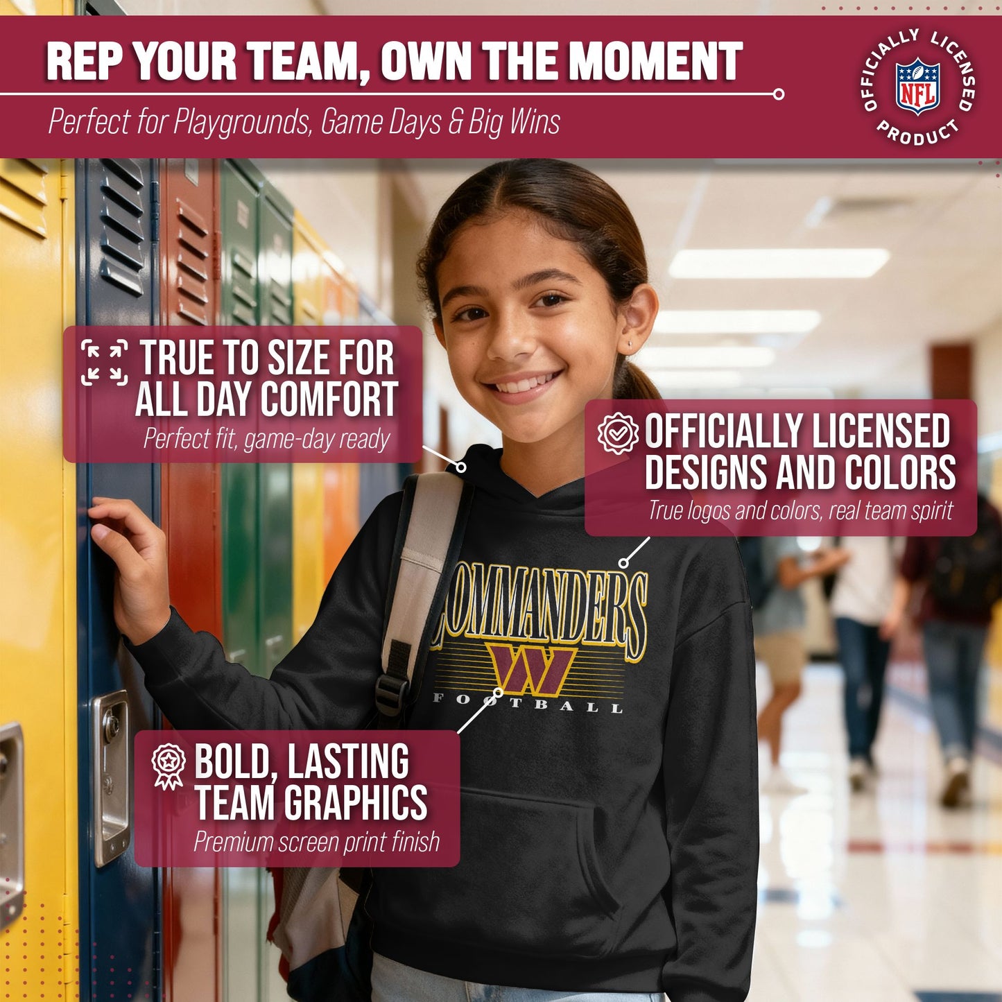 Washington Commanders NFL Youth Overtime Blueprint Football Fleece Hooded Sweatshirt - Black