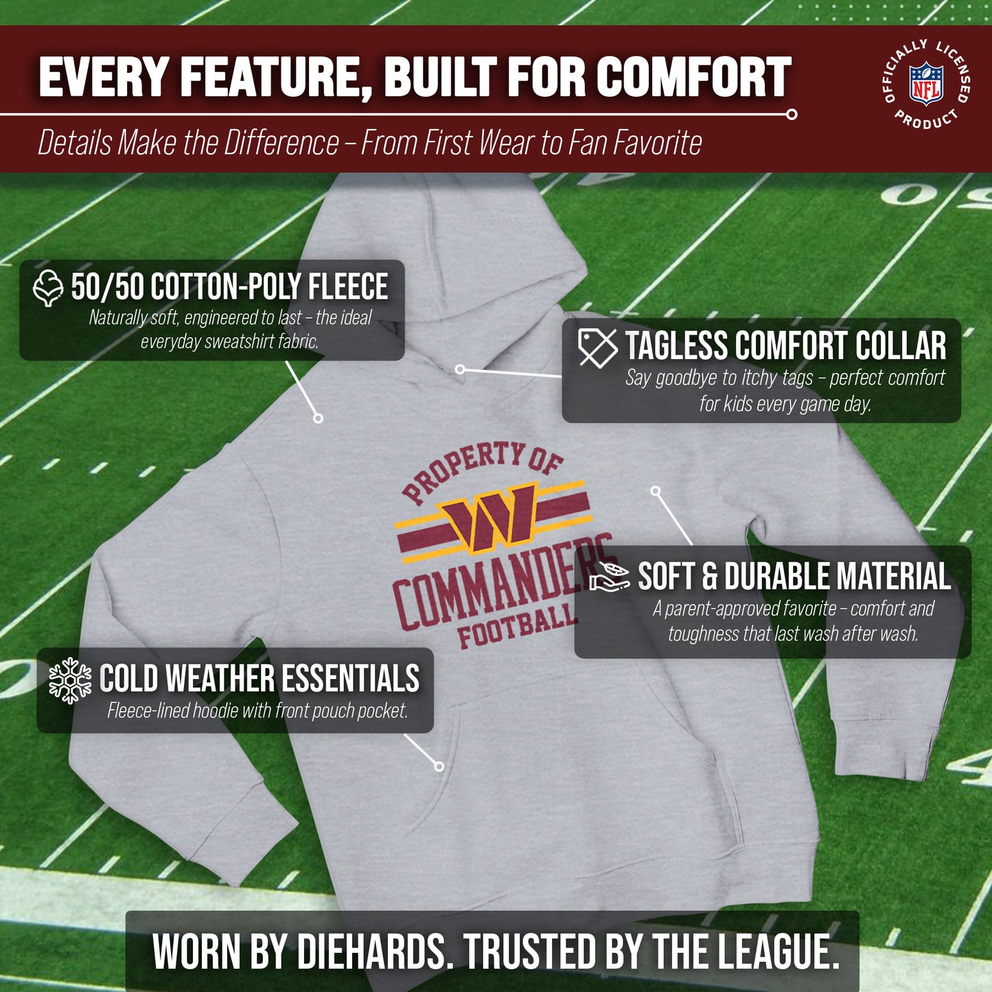 Washington Commanders NFL Youth Property Of Hooded Sweatshirt - Sport Gray